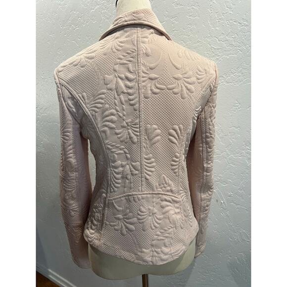 Express Blush Pink Textured Floral Quilted Moto Jacket Women’s Size M - Picture 10 of 11